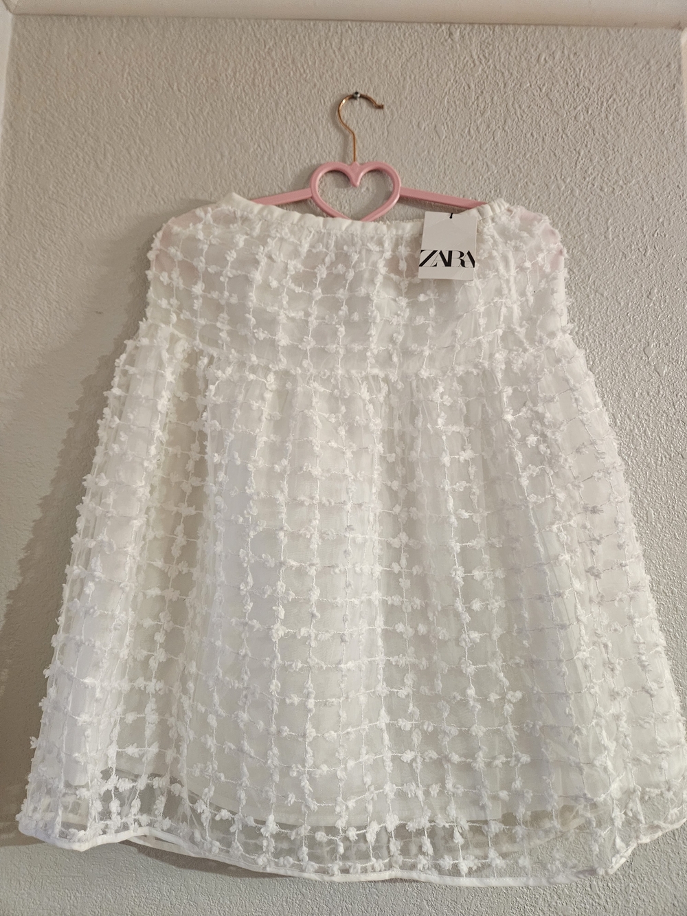 Zara White Girls' Textured Floral Grid Skirt